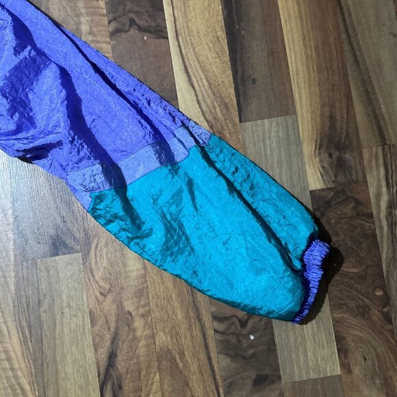 Vtg Nylon Jacket Purple Lined Windbreaker SHELL SHOCK Zip Elastic Waist Large - Picture 11 of 14